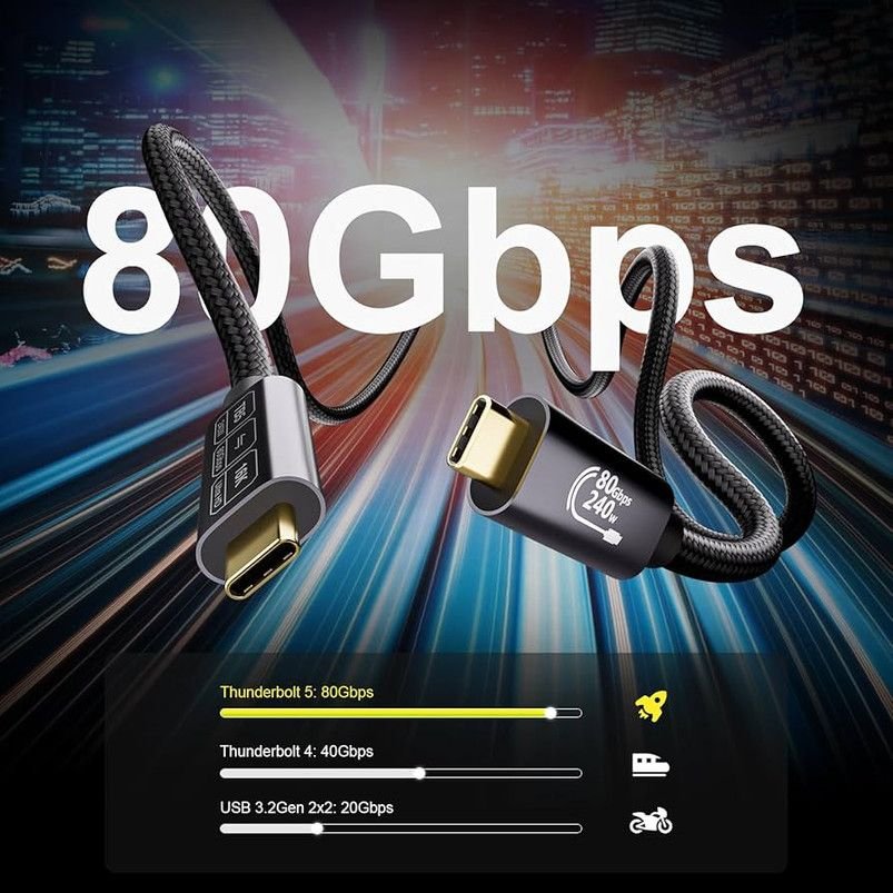 Câble 80 Gbit/s : Thunderbolt 5, Thunderbolt 4 et USB 3.2 Gen 2x2 comparés en bande passante réelle