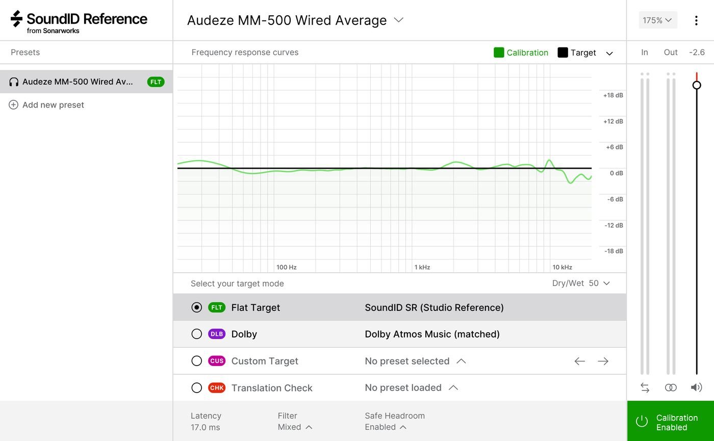 Sonarworks SoundID Reference, interface de calibration et courbe de correction en temps réel