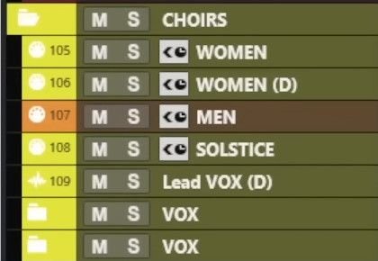 Les chœurs : voix de femmes, voix d'hommes et solistes séparés pour un placement indépendant