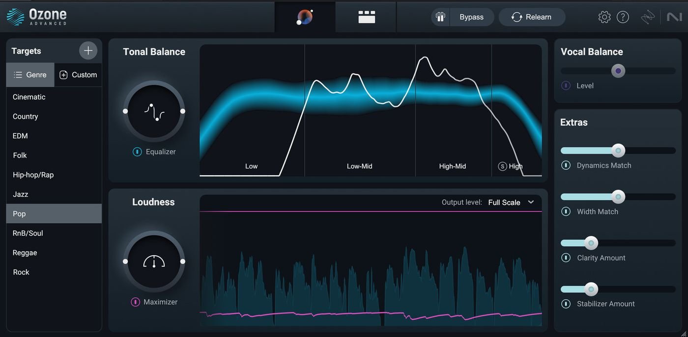 iZotope Ozone Master Assistant : analyse du mix, proposition de cible tonale et de loudness, à valider systématiquement à l'oreille